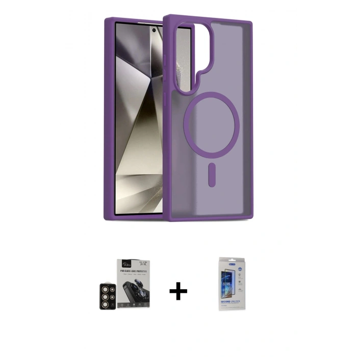 MARSİLYAN™- Galaxy S24 Ultra Kılıf Siluet Minimal Prime - Siyah Durable Full Glue Curved Cam + Gold PVD Metal Kamera Lens