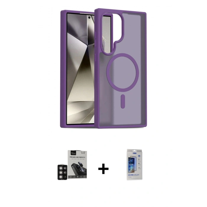 MARSİLYAN™- Galaxy S24 Ultra Kılıf Siluet Minimal Prime - Siyah Durable Full Glue Curved Cam + PVD Metal Kamera Lens - DNMR