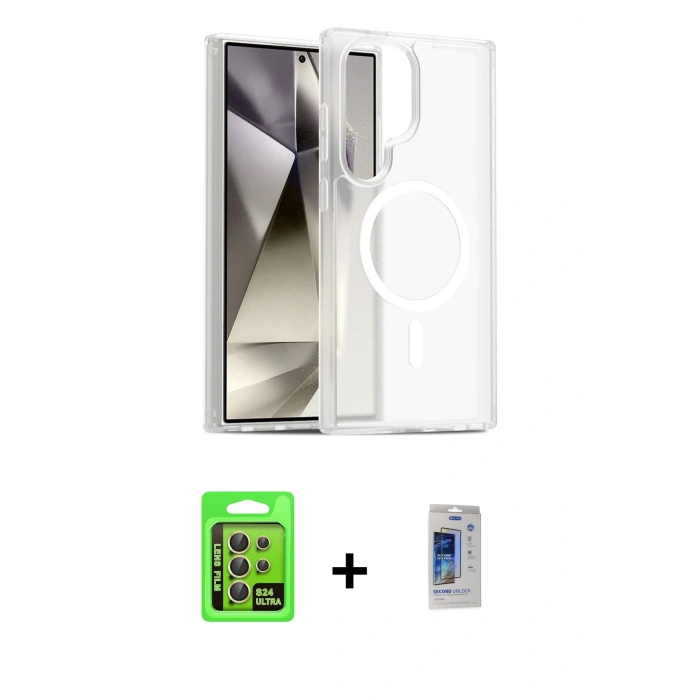 MARSİLYAN™- Galaxy S24 Ultra Kılıf Siluet Minimal Prime - Siyah Durable Full Glue Curved Cam + Raze Metal Kamera Lens - SI