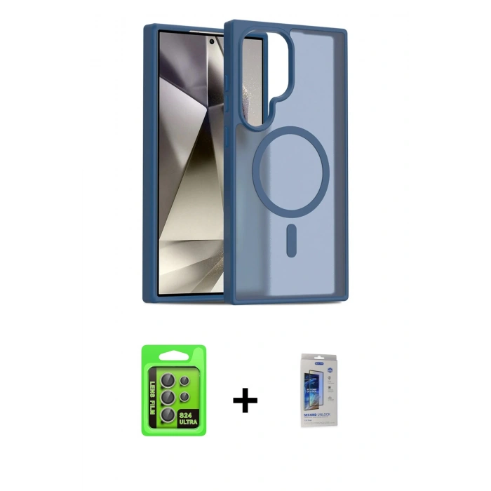 MARSİLYAN™- Galaxy S24 Ultra Kılıf Siluet Minimal Prime - Siyah Durable Full Glue Curved Cam + Raze Metal Kamera Lens - GI
