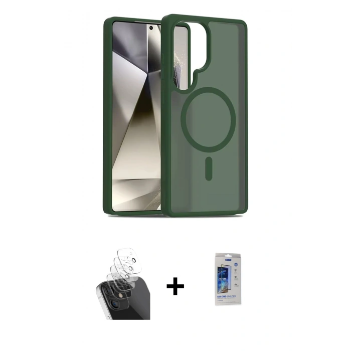 MARSİLYAN™- Galaxy S24 Ultra Kılıf Siluet Minimal Prime - Siyah Durable Full Glue Curved Cam + Kamera Lens Koruma Cam - SF