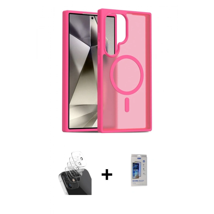 MARSİLYAN™- Galaxy S24 Ultra Kılıf Siluet Minimal Prime - Siyah Durable Full Glue Curved Cam + Kamera Lens Koruma Cam - SF