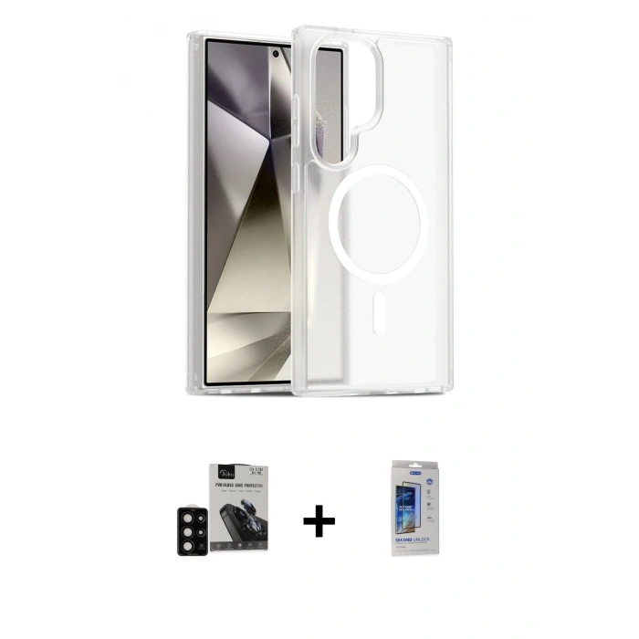 MARSİLYAN™- Galaxy S24 Ultra Kılıf Siluet Minimal Prime - Siyah Durable Full Glue Curved Cam + PVD Metal Kamera Lens - SH