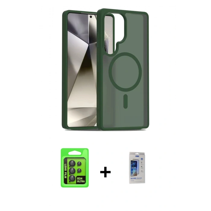 MARSİLYAN™- Galaxy S24 Ultra Kılıf Siluet Minimal Prime - Siyah Durable Full Glue Curved Cam + Raze Metal Kamera Lens - SH