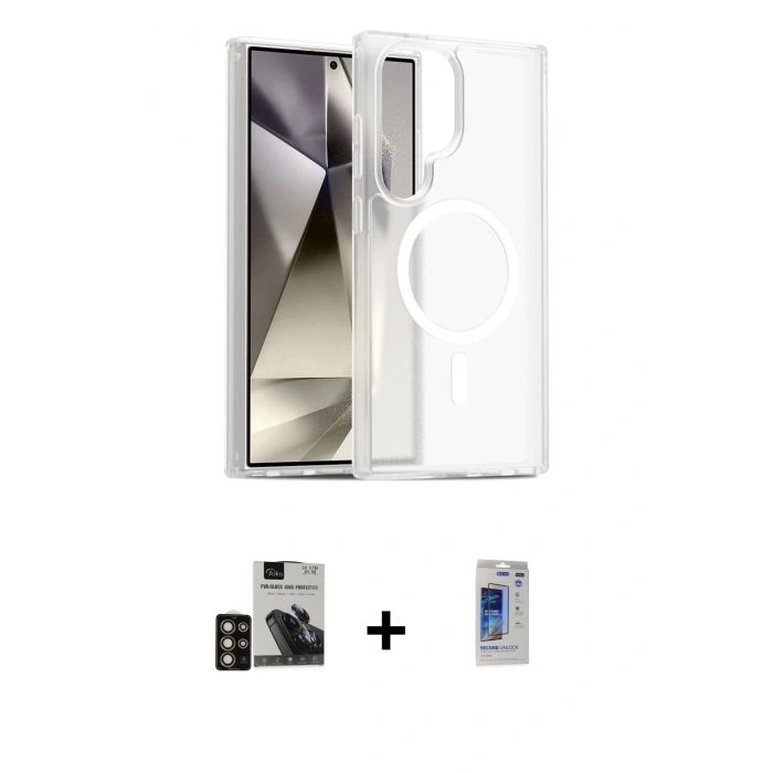 MARSİLYAN™- Galaxy S24 Ultra Kılıf Siluet Minimal Prime - Siyah Durable Full Glue Curved Hayalet Cam + PVD Metal Kamera Lens - GD