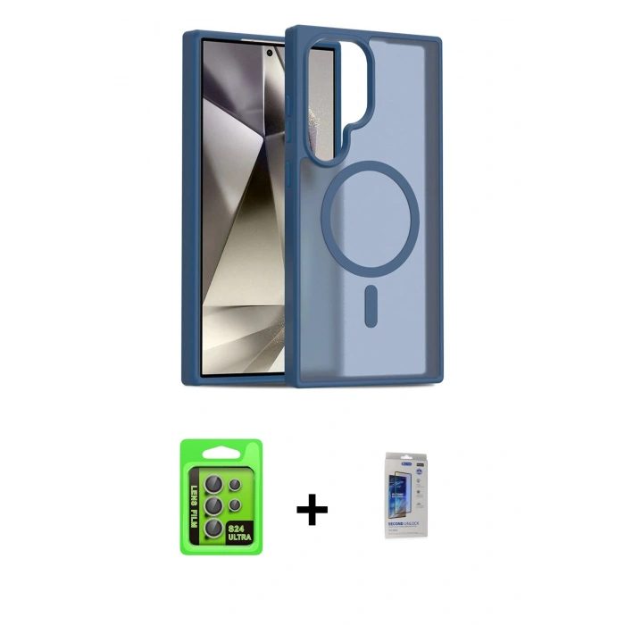MARSİLYAN™- Galaxy S24 Ultra Kılıf Siluet Minimal Prime - Siyah Durable Full Glue Curved Hayalet Cam + Raze Metal Kamera Lens - GI