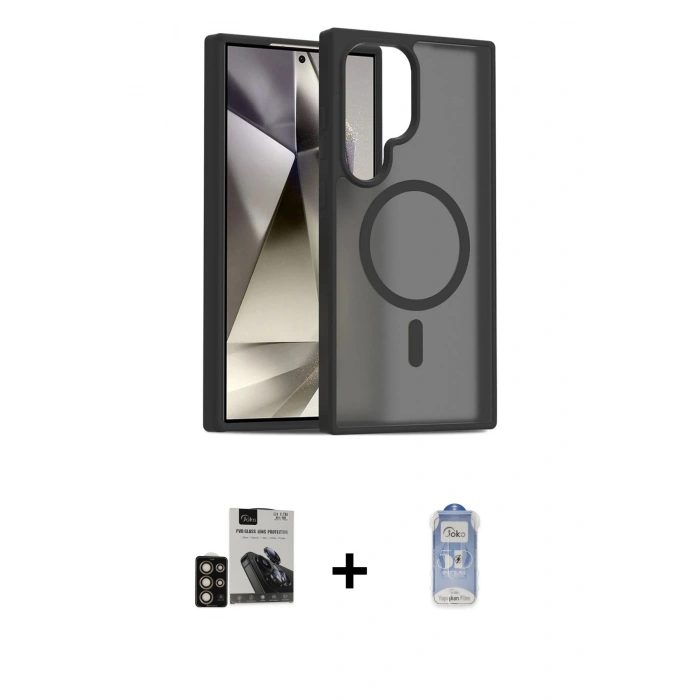MARSİLYAN™- Galaxy S24 Ultra Kılıf Siluet Minimal Prime - Siyah Joko Magic 5D Cam + PVD Metal Kamera Lens - GD