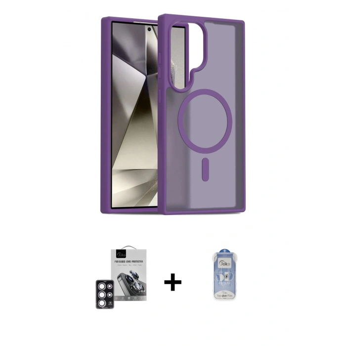 MARSİLYAN™- Galaxy S24 Ultra Kılıf Siluet Minimal Prime - Siyah Joko Magic 5D Cam + PVD Metal Kamera Lens - PE