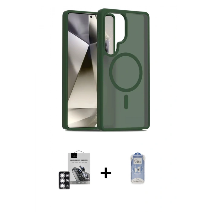 MARSİLYAN™- Galaxy S24 Ultra Kılıf Siluet Minimal Prime - Siyah Joko Magic 5D Cam + PVD Metal Kamera Lens - PE
