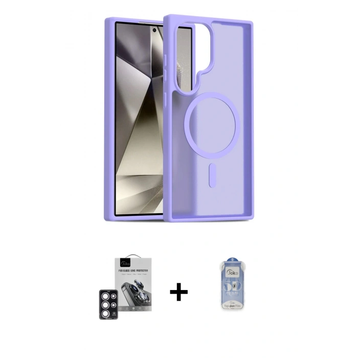 MARSİLYAN™- Galaxy S24 Ultra Kılıf Siluet Minimal Prime - Siyah Joko Magic 5D Cam + PVD Metal Kamera Lens - PE
