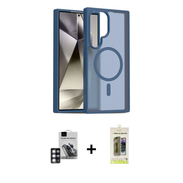 MARSİLYAN™- Galaxy S24 Ultra Kılıf Siluet Minimal Prime - Siyah Joko Magic 5D Hayalet Cam + PVD Metal Kamera Lens - PE