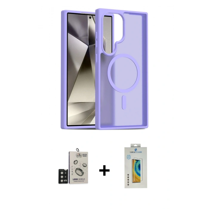 MARSİLYAN™- Galaxy S24 Ultra Kılıf Siluet Minimal Prime - Siyah Polymer Nano Ekran Koruyucu + Bilvis Titan Kamera Lens - SH