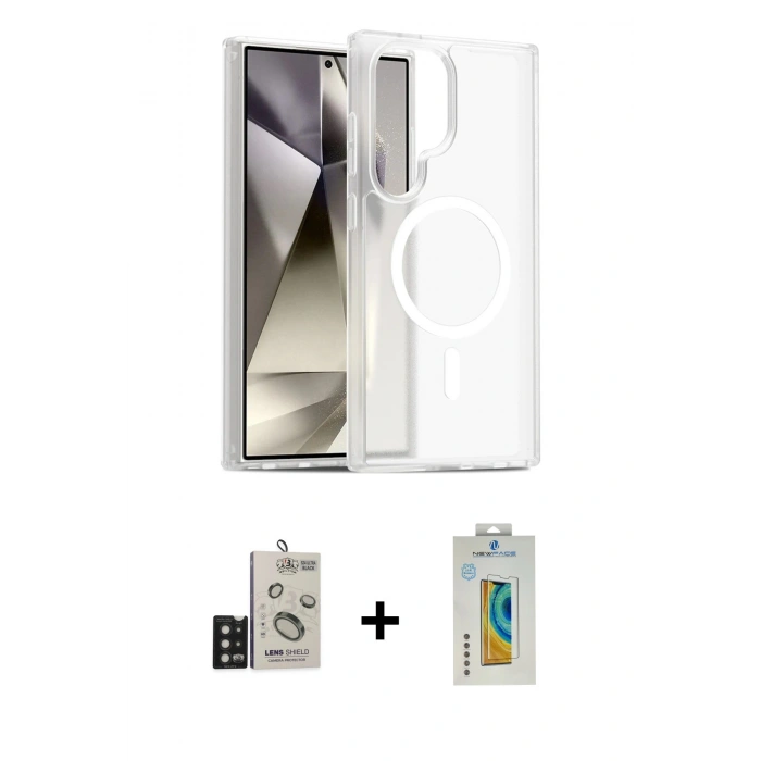MARSİLYAN™- Galaxy S24 Ultra Kılıf Siluet Minimal Prime - Siyah Polymer Nano Ekran Koruyucu + Bilvis Titan Kamera Lens - SH