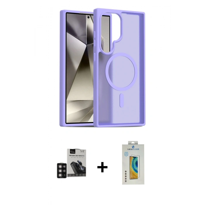MARSİLYAN™- Galaxy S24 Ultra Kılıf Siluet Minimal Prime - Siyah Polymer Nano Ekran Koruyucu + PVD Metal Kamera Lens - DNMR