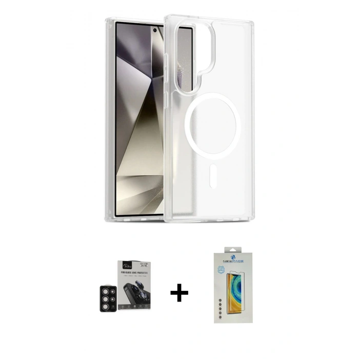 MARSİLYAN™- Galaxy S24 Ultra Kılıf Siluet Minimal Prime - Siyah Polymer Nano Ekran Koruyucu + PVD Metal Kamera Lens - DNMR