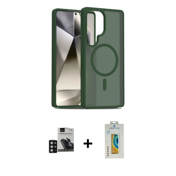 MARSİLYAN™- Galaxy S24 Ultra Kılıf Siluet Minimal Prime - Siyah Polymer Nano Ekran Koruyucu + PVD Metal Kamera Lens - DNMR