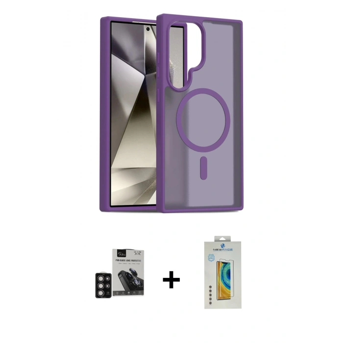MARSİLYAN™- Galaxy S24 Ultra Kılıf Siluet Minimal Prime - Siyah Polymer Nano Ekran Koruyucu + PVD Metal Kamera Lens - DNMR