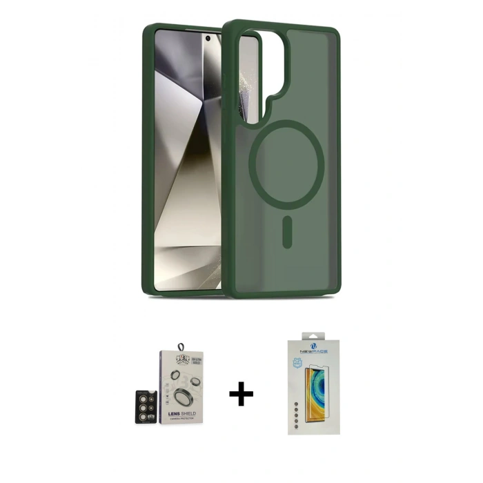 MARSİLYAN™- Galaxy S24 Ultra Kılıf Siluet Minimal Prime - Siyah Polymer Nano Ekran Koruyucu + Bilvis Titan Kamera Lens - GD