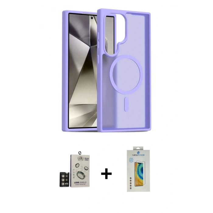 MARSİLYAN™- Galaxy S24 Ultra Kılıf Siluet Minimal Prime - Siyah Polymer Nano Ekran Koruyucu + Bilvis Titan Kamera Lens - GD