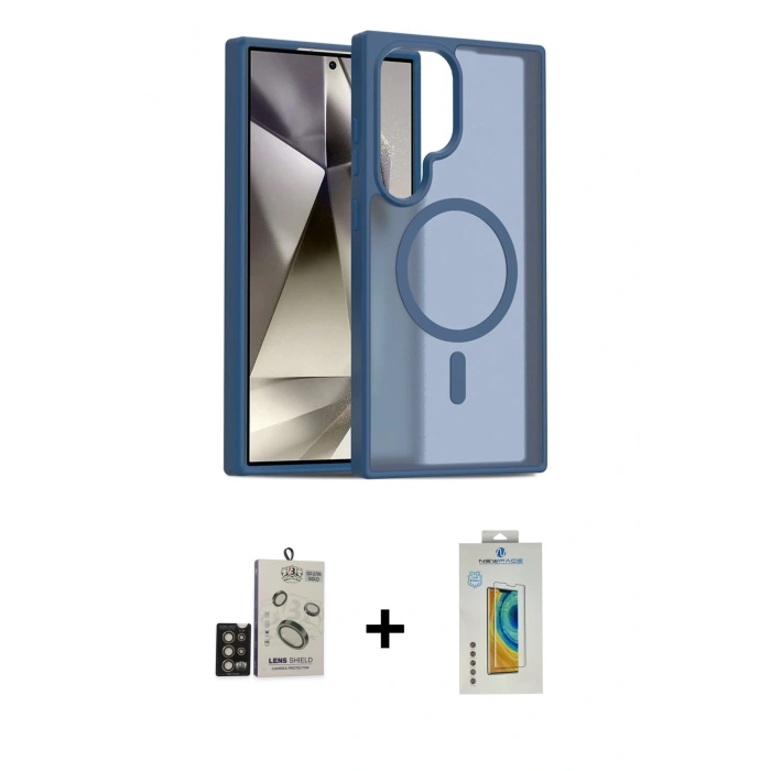 MARSİLYAN™- Galaxy S24 Ultra Kılıf Siluet Minimal Prime - Siyah Polymer Nano Ekran Koruyucu + Bilvis Titan Kamera Lens - GD