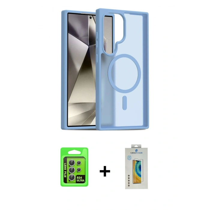 MARSİLYAN™- Galaxy S24 Ultra Kılıf Siluet Minimal Prime - Siyah Polymer Nano Ekran Koruyucu + Raze Metal Kamera Lens - GS