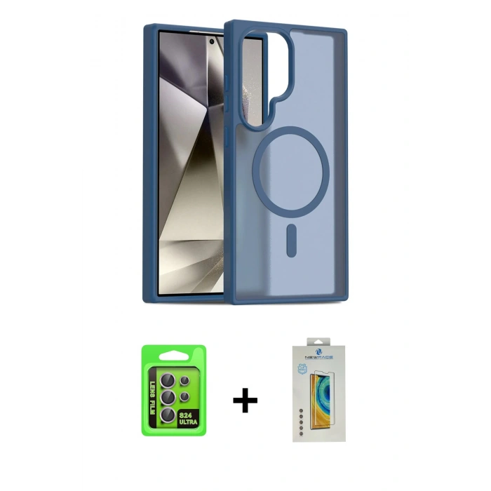MARSİLYAN™- Galaxy S24 Ultra Kılıf Siluet Minimal Prime - Siyah Polymer Nano Ekran Koruyucu + Raze Metal Kamera Lens - MR