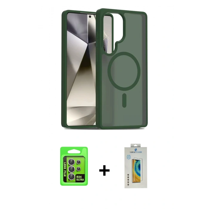 MARSİLYAN™- Galaxy S24 Ultra Kılıf Siluet Minimal Prime - Siyah Polymer Nano Ekran Koruyucu + Raze Metal Kamera Lens - MR