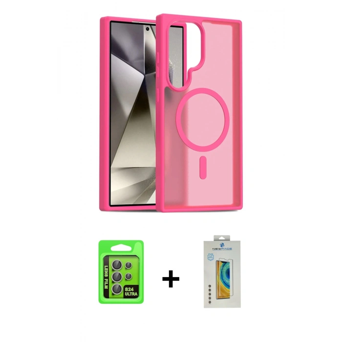 MARSİLYAN™- Galaxy S24 Ultra Kılıf Siluet Minimal Prime - Siyah Polymer Nano Ekran Koruyucu + Raze Metal Kamera Lens - GI