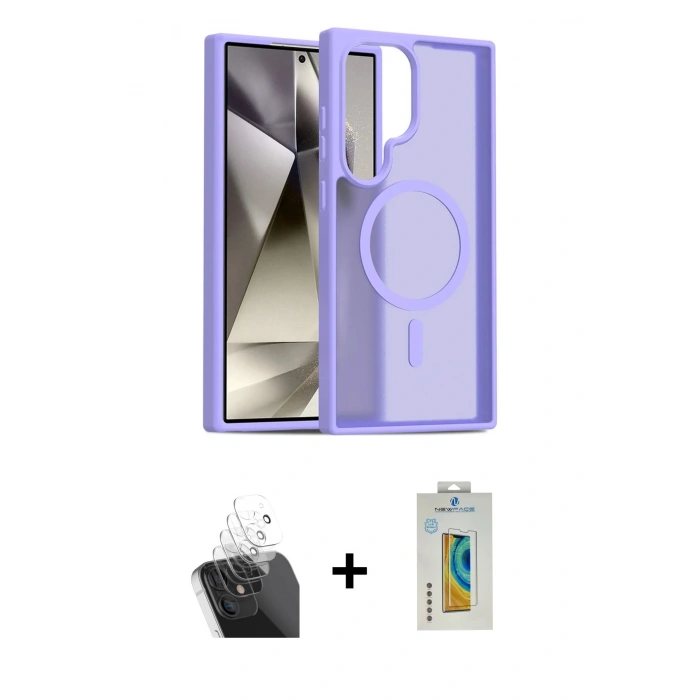 MARSİLYAN™- Galaxy S24 Ultra Kılıf Siluet Minimal Prime - Siyah Polymer Nano Ekran Koruyucu + Kamera Lens Koruma Cam - SF