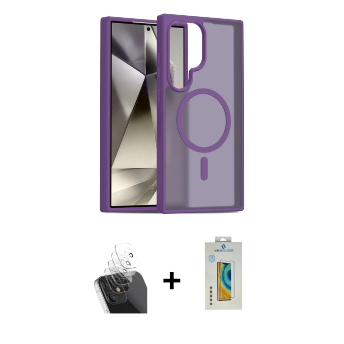 MARSİLYAN™- Galaxy S24 Ultra Kılıf Siluet Minimal Prime - Siyah Polymer Nano Ekran Koruyucu + Kamera Lens Koruma Cam - SF