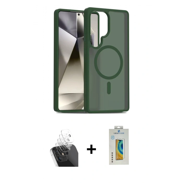 MARSİLYAN™- Galaxy S24 Ultra Kılıf Siluet Minimal Prime - Siyah Polymer Nano Ekran Koruyucu + Kamera Lens Koruma Cam - SF