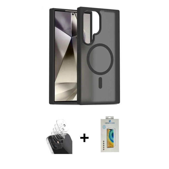 MARSİLYAN™- Galaxy S24 Ultra Kılıf Siluet Minimal Prime - Siyah Polymer Nano Ekran Koruyucu + Kamera Lens Koruma Cam - SF