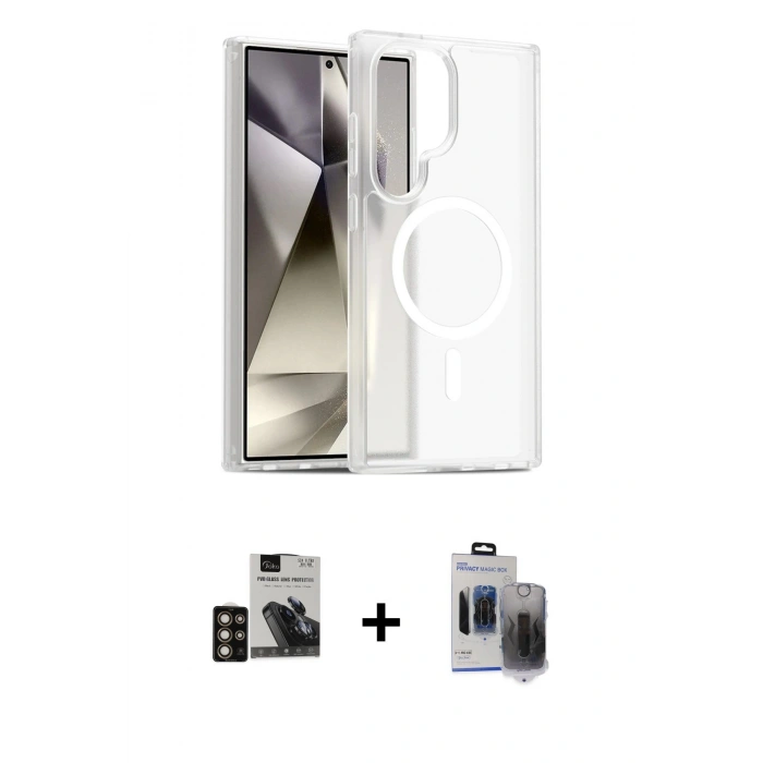 MARSİLYAN™- Galaxy S24 Ultra Kılıf Siluet Minimal Prime - Siyah Vanessa Magic Hayalet Cam + PVD Metal Kamera Lens - GD