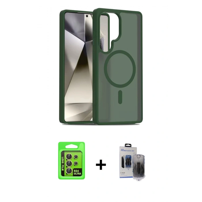 MARSİLYAN™- Galaxy S24 Ultra Kılıf Siluet Minimal Prime - Siyah Vanessa Magic Hayalet Cam + Raze Metal Kamera Lens - SI