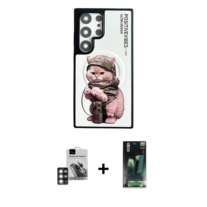MARSİLYAN™- Galaxy S24 Ultra Kılıf Siluet Modern Özel Seri - Şeffaf 360 Full Body Arka Koruyucu + PVD Metal Kamera Lens - PE