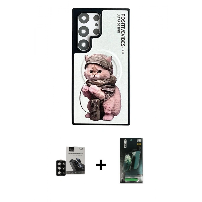 MARSİLYAN™- Galaxy S24 Ultra Kılıf Siluet Modern Özel Seri - Şeffaf 360 Full Body Arka Koruyucu + PVD Metal Kamera Lens - SH