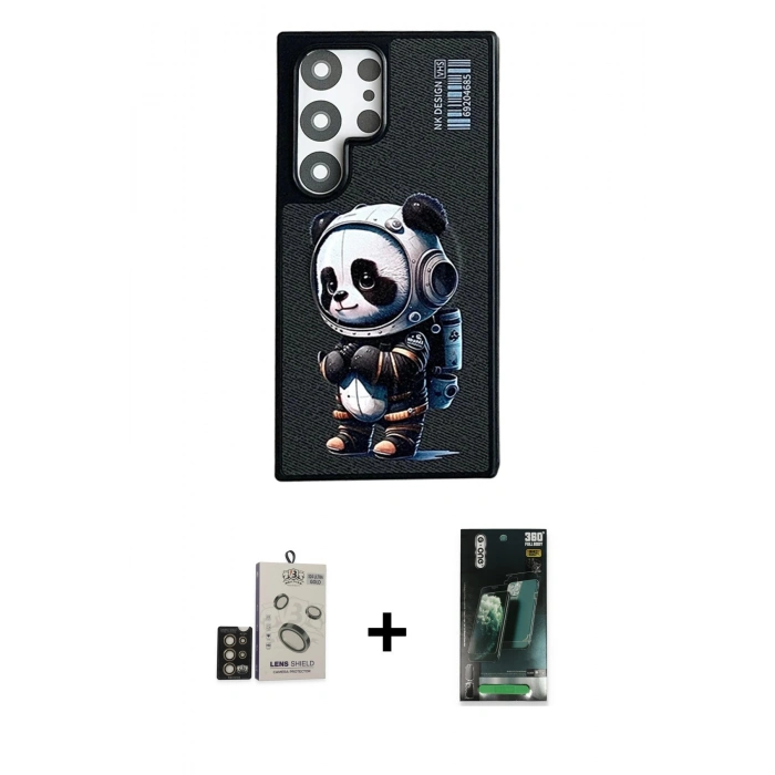 MARSİLYAN™- Galaxy S24 Ultra Kılıf Siluet Modern Özel Seri - Siyah 360 Mat Full Body Arka Koruyucu + Bilvis Titan Kamera Lens - GD