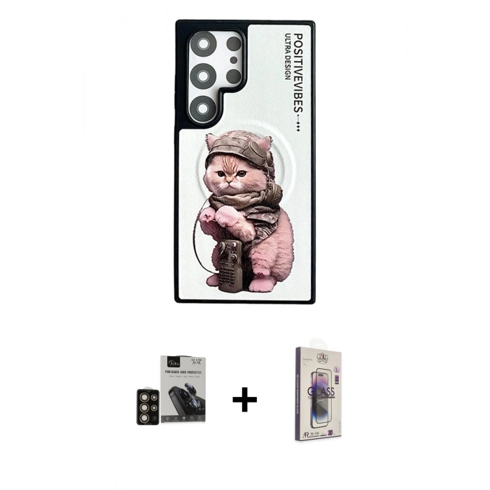 MARSİLYAN™- Galaxy S24 Ultra Kılıf Siluet Modern Özel Seri - Siyah Bilvis 3D Cam Ekran Koruyucu + PVD Metal Kamera Lens - GD