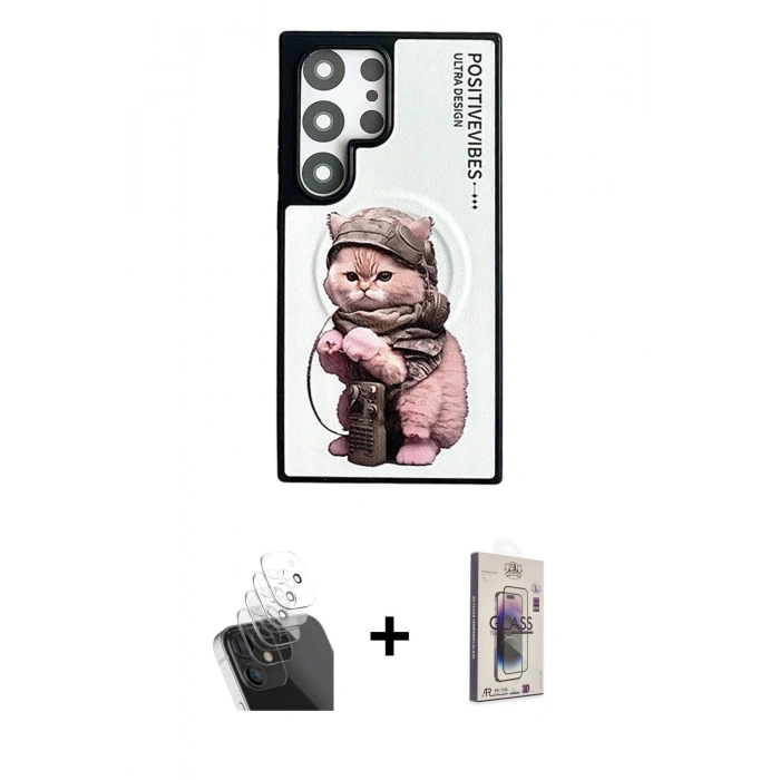 MARSİLYAN™- Galaxy S24 Ultra Kılıf Siluet Modern Özel Seri - Siyah Bilvis 3D Cam Ekran Koruyucu + Kamera Lens Koruma Cam - SF