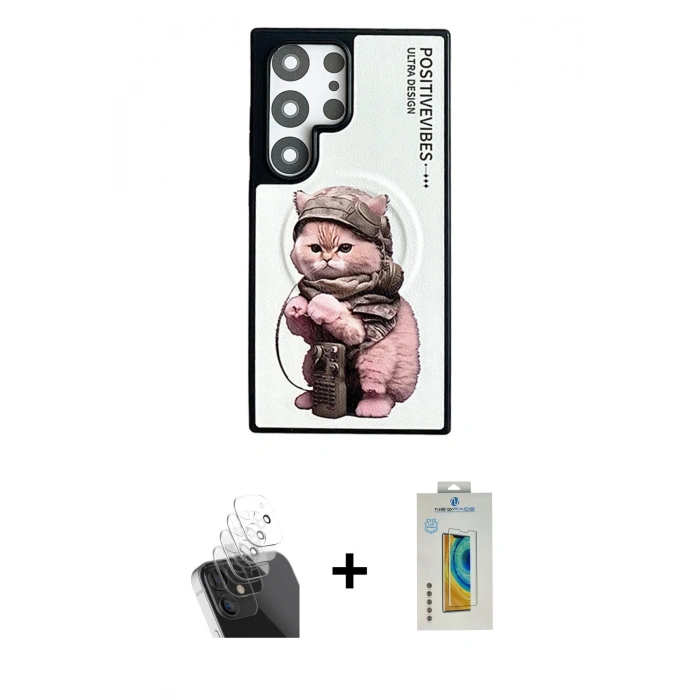 MARSİLYAN™- Galaxy S24 Ultra Kılıf Siluet Modern Özel Seri - Siyah Polymer Nano Ekran Koruyucu + Kamera Lens Koruma Cam - SF