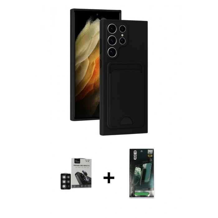 MARSİLYAN™- Galaxy S24 Ultra Kılıf Vadi Çizgi Prime - Siyah 360 Mat Full Body Arka Koruyucu + PVD Metal Kamera Lens - DNMR