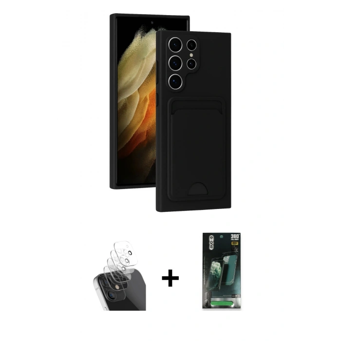 MARSİLYAN™- Galaxy S24 Ultra Kılıf Vadi Çizgi Prime - Siyah 360 Mat Full Body Arka Koruyucu + Kamera Lens Koruma Cam - SF