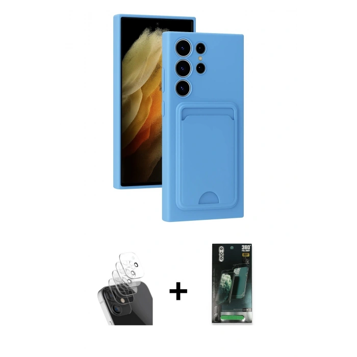 MARSİLYAN™- Galaxy S24 Ultra Kılıf Vadi Çizgi Prime - Siyah 360 Mat Full Body Arka Koruyucu + Kamera Lens Koruma Cam - SF