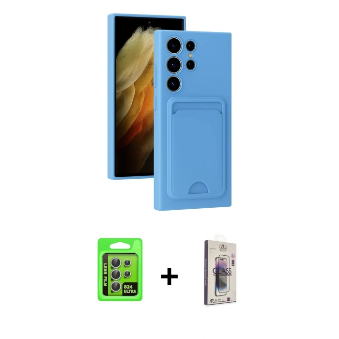 MARSİLYAN™- Galaxy S24 Ultra Kılıf Vadi Çizgi Prime - Siyah Bilvis 3D Cam Ekran Koruyucu + Raze Metal Kamera Lens - GS