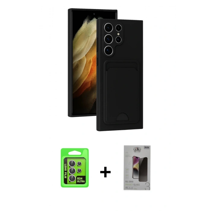 MARSİLYAN™- Galaxy S24 Ultra Kılıf Vadi Çizgi Prime - Siyah Bilvis Hayalet Cam Ekran Koruyucu + Raze Metal Kamera Lens - MR