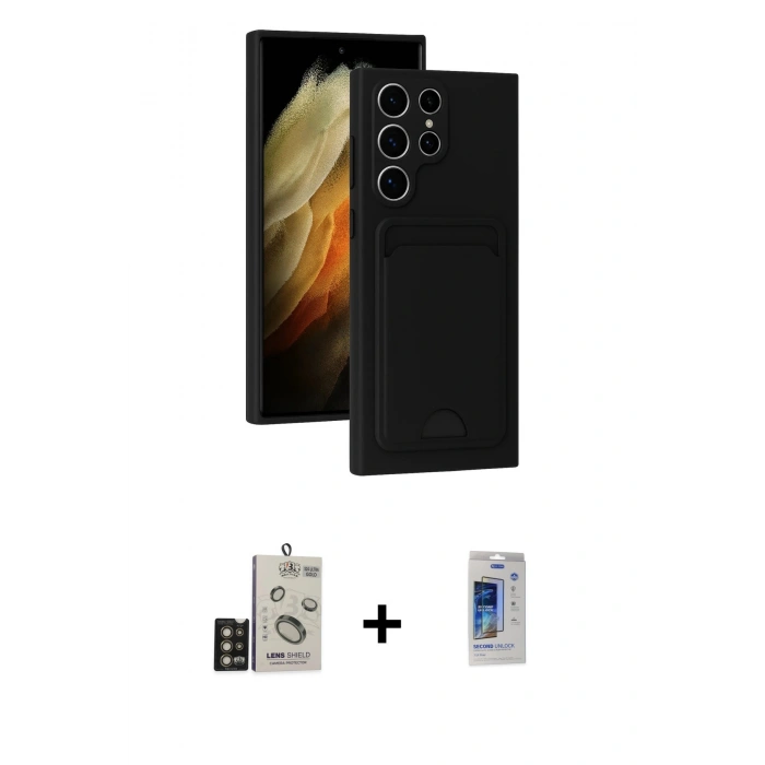 MARSİLYAN™- Galaxy S24 Ultra Kılıf Vadi Çizgi Prime - Siyah Durable Full Glue Curved Cam + Bilvis Titan Kamera Lens - GD