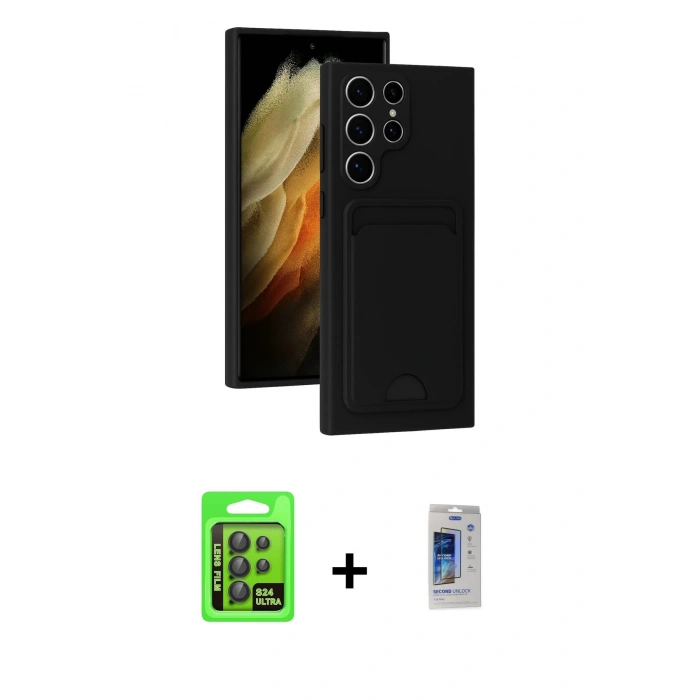 MARSİLYAN™- Galaxy S24 Ultra Kılıf Vadi Çizgi Prime - Siyah Durable Full Glue Curved Cam + Raze Metal Kamera Lens - SH