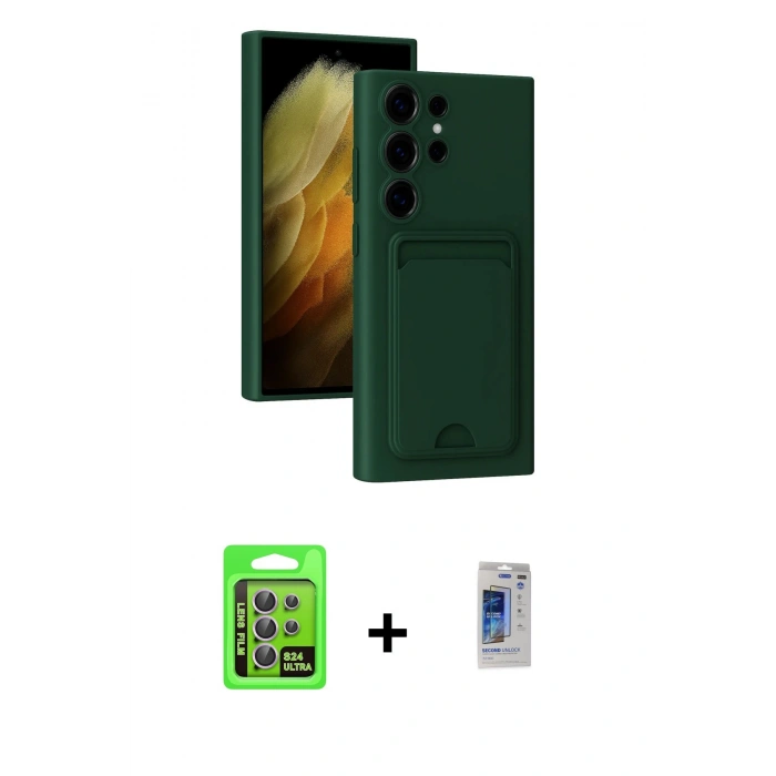 MARSİLYAN™- Galaxy S24 Ultra Kılıf Vadi Çizgi Prime - Siyah Durable Full Glue Curved Hayalet Cam + Raze Metal Kamera Lens - MR
