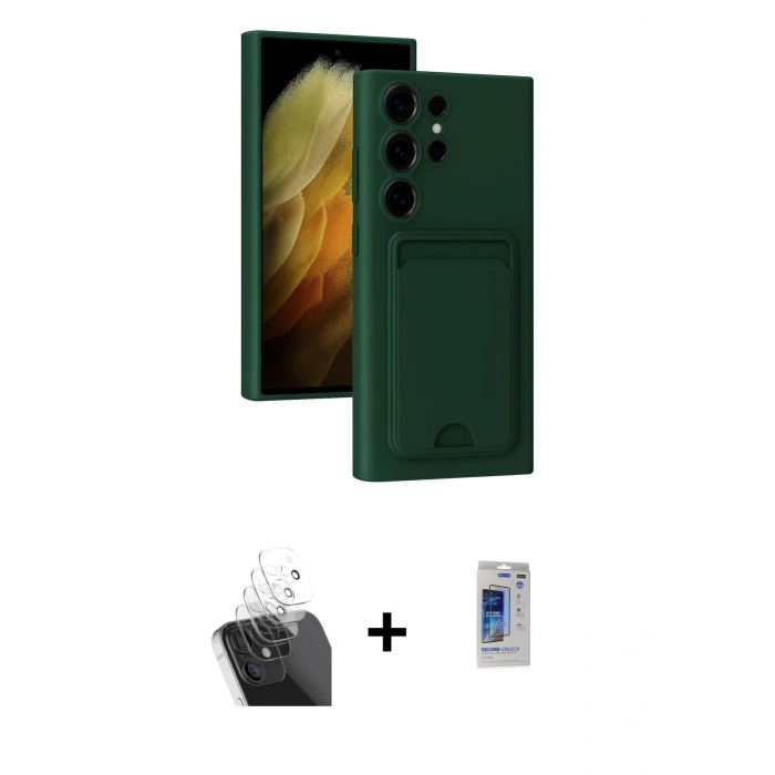 MARSİLYAN™- Galaxy S24 Ultra Kılıf Vadi Çizgi Prime - Siyah Durable Full Glue Curved Hayalet Cam + Kamera Lens Koruma Cam - SF