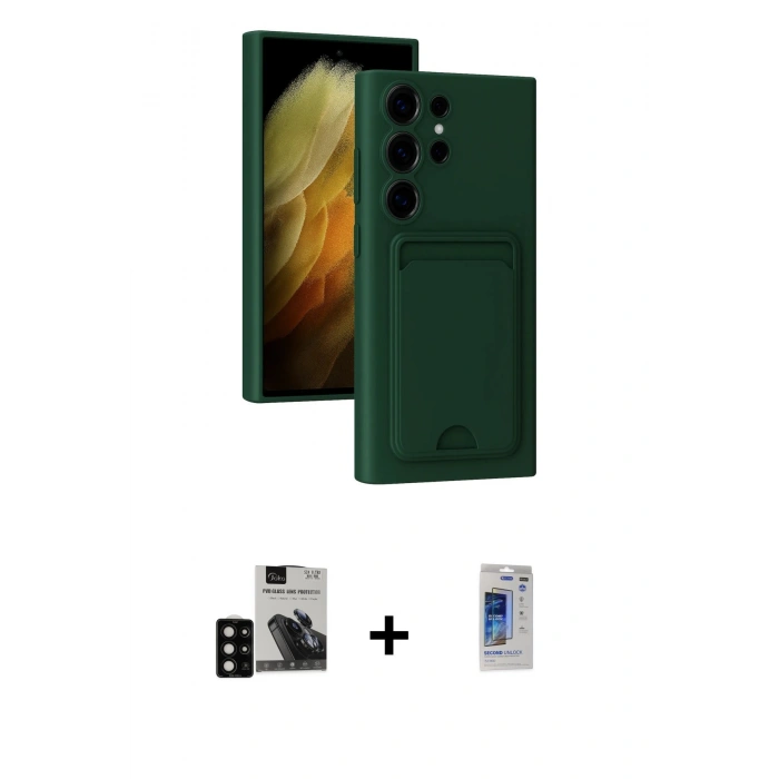 MARSİLYAN™- Galaxy S24 Ultra Kılıf Vadi Çizgi Prime - Siyah Durable Full Glue Curved Hayalet Cam + PVD Metal Kamera Lens - SH